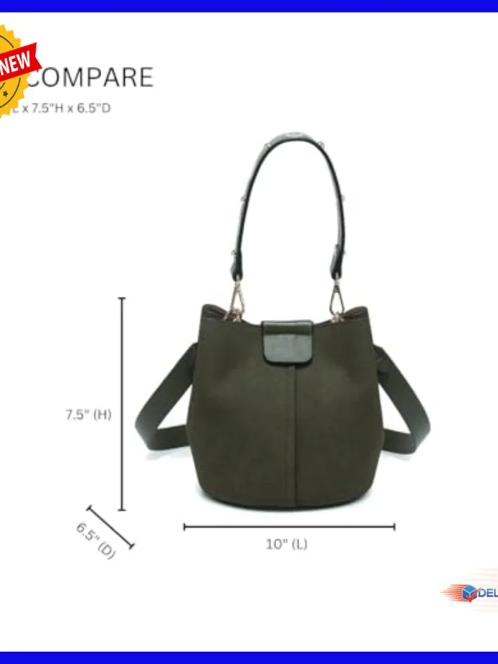 Faux Suede Bucket Bag Hobo Crossbody Shoulder Purse Detachable Strap